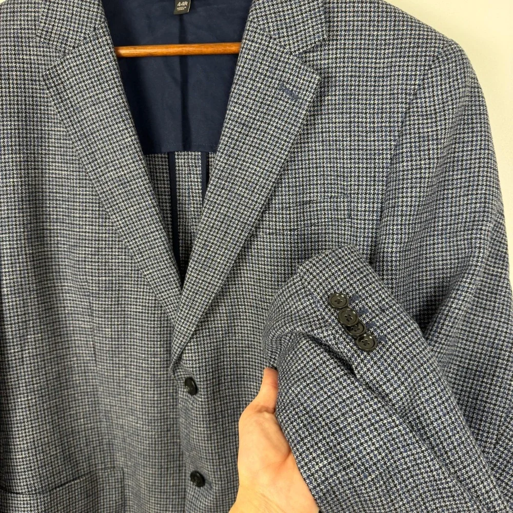 Banana Republic Blazer Mens 44R Blue Houndstooth Linen Blend Sport Coat Tailored